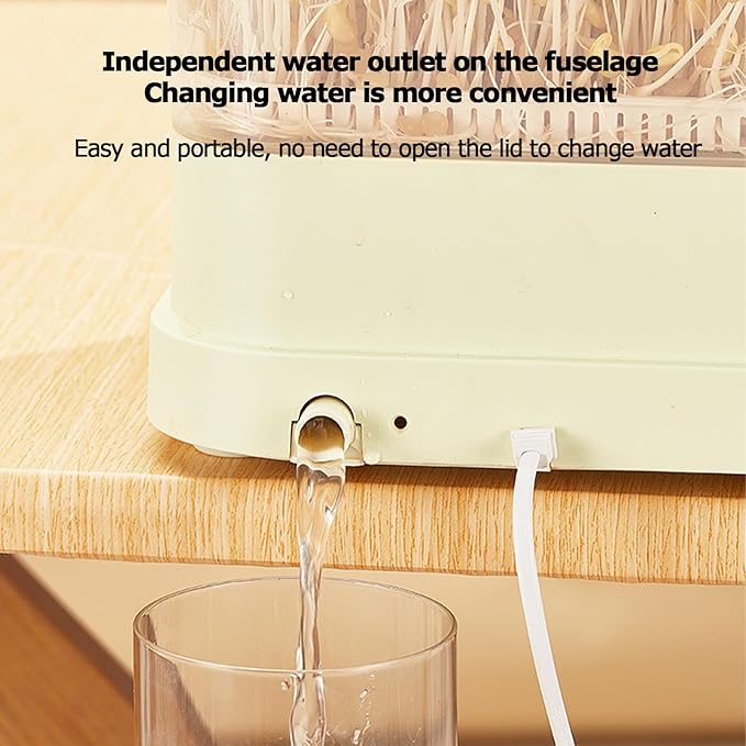 Home Smart Bean Sprout Machine Automatic Bean Sprout Machine 360°Sprinkling 4 Seasons Planting 1.5L Water Tank LED Display for Radish Wheatgrass Barle