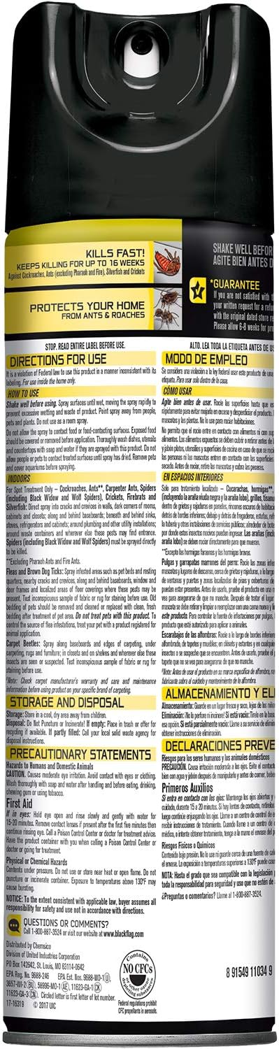 Black Flag Ant &amp Roach Killer Aerosol Lemon Scent 17.5-Ounce 12-Pack
