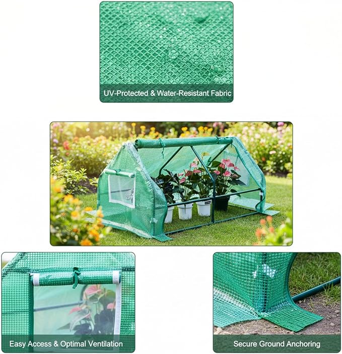 47.2 L × 23.6 W × 23.6 H Mini Greenhouse for Indoor OutdoorPortable Mini Greenhouse Heavy-Duty PE Plant Cover Tent  Tabletop Greenhouse for Small Plants Seedling Humidity Dome Green