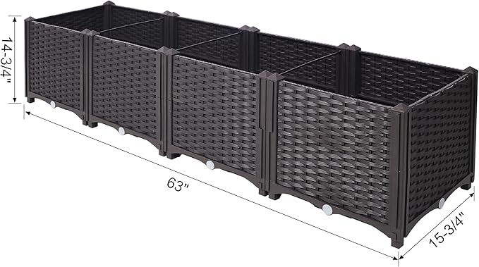 Deep Raised Garden Bed Plastic Planter Boxes for Vegetables Flowers Herbs and SucculentsSelf-Watering Planter Box Raised Bed to Grow Flowers Herbs &amp Vegetables 63 L X 15.7 D X 14.7 H
