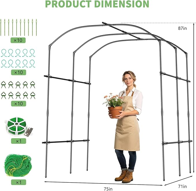 DoCred Tall Garden Arch Trellis for Climbing Plants 87in Tall Metal Plant Support Trellis Archway for Climbing Vine Vegetable/Fruit/Flower Outdoor Yard Lawn Garden Arch Tunnel Trellis