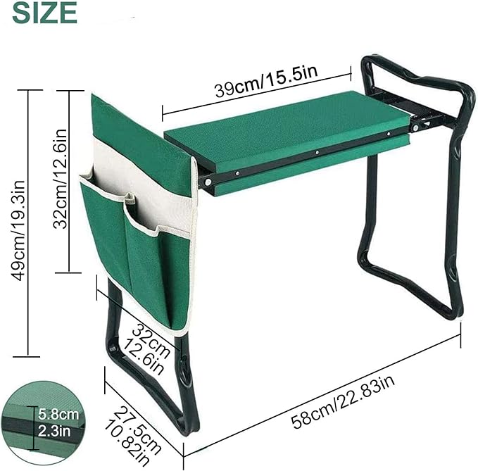 Foldable Garden Kneeler and Seat 2 in 1 Folding Stool with Large Tool Pouches Portable Foam Kneeling Pad Padded Seat Space Saving