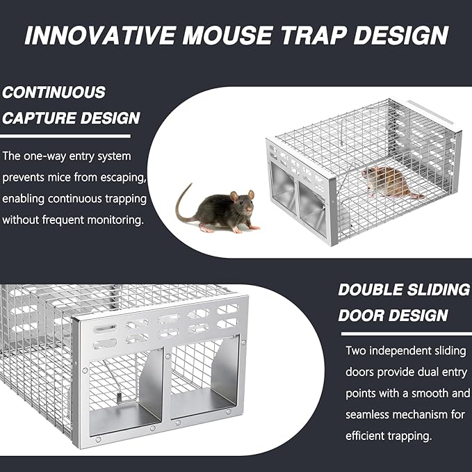 Rat Trap Humane Live Rat Trap &amp Automatic Reset Mouse Traps with Dual One-Way Door Design –Catch and Release for Mice Chipmunks Hamsters and Other Rodents Indoors &amp Outdoors(2PCS Silver)