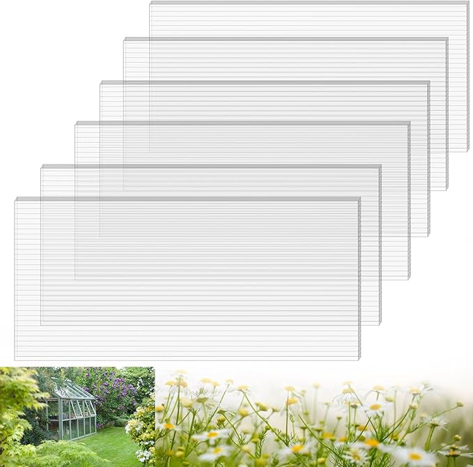 6 Pack Polycarbonate Greenhouse Panels - 4' x 2' x 0.24 Twin-Wall UV Resistant Sheets for Outdoor Garden &amp Greenhouse Covering Impact-Resistant Shatterproof and Weatherproof for Year-Round Use