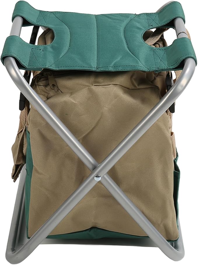 Heavy Duty Folding Gardener Stool with Backpack Storage 600D Oxford Multifunctional Gardening Seating and Toolkit Perfect for Garden Enthusiasts and Outdoor Adventures (Silver)