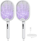 BALDR Electric Fly Swatter Racket Foldable 2 in 1 Bug Zapper 3000V Powerful Mosquito Killer with Purple Attractant Trap Lamp 1200mAh Type-C Rechargeable for Indoor Home Office Patio Camping 2 Pack
