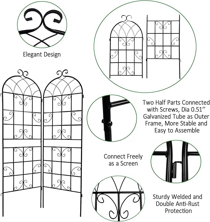 4 Pack Metal Garden Trellis 71 x 19.7 Rustproof Trellis for Climbing Plants Outdoor Flower Support (Black)