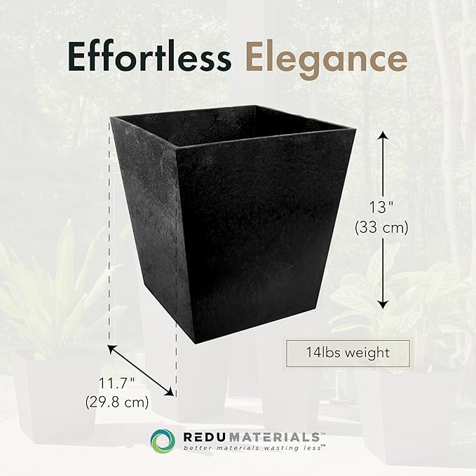 Tierra Verde 2-Pack Indoor &amp Outdoor Self-Watering Square Planters Small Sonata Black - Planter Containers for Plants and Flowers - Gardening and Landscaping Accessories