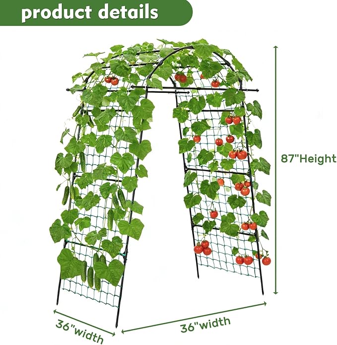 DOEWORKS 86 Inch Tall Garden Arch Trellis for Climbing Plants OutdoorTall Metal Garden Tunnel Trellises Archway for Climbing Vine、Vegetable、Fruit、Flower、Squash ArborsGarden Arches Support Structure