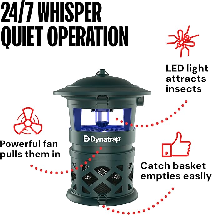 DynaTrap DT2030-GRSR Fly Traps Outdoor - Mosquito &amp Flying Insect Killer for 1 Acre – Kills Flies Gnats Wasps - Bug Zapper Alternative - Green