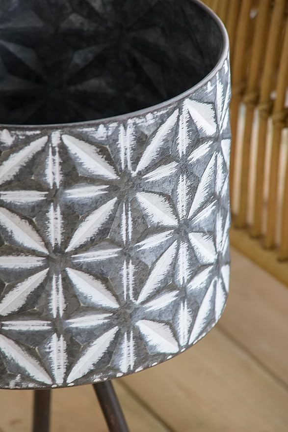 Set of 2 Metal Planter StandRound Galvanized Grey Planter