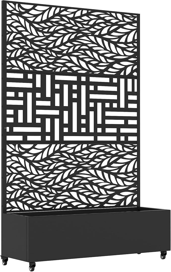 Casaphoria Metal Raised Garden Bed with Trellis and Wheels 72x47x16 Planter Box for Climbing Plants Vegetables &amp Vines Features Drainage Holes and Privacy Screen Black(Spring&ampHelen)
