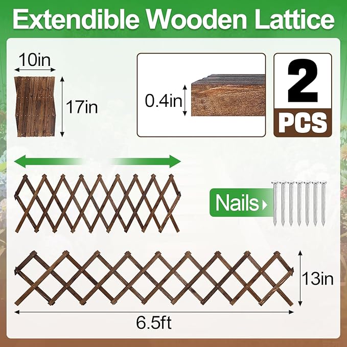 Pack of 2 Extra Thick Wooden Wall Trellis- Expandable Wall Planter Lattice Panels for Climbing Plants Hanging Vertical Plant Support Fence Frame Outdoor Indoor for Balcony Patio Garden Room