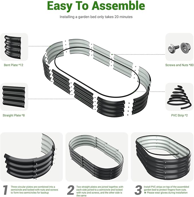 4X2X1 FT Oval Raised Garden Bed Metal Planter Box for Outdoor Gardening Easy Assembly Raised Bed for Vegetables Fruits Flowers(Dark Gray 2PCS)