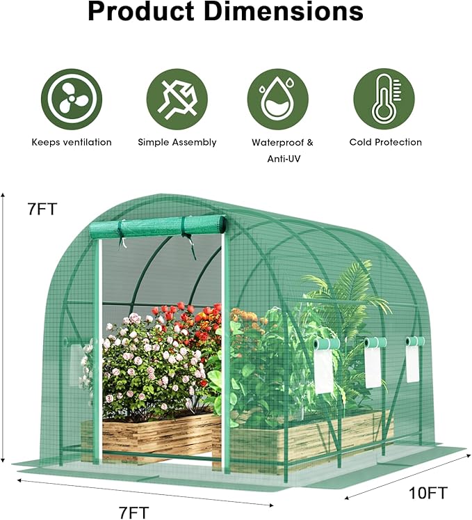 Grezone 10×6.6×6.6ft Greenhouse with Watering SystemHeavy Duty Green House Large Tunnel Greenhouses Kit Walk in Outdoor Plant Gardening for Garden Backyard Green