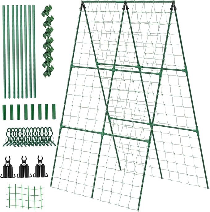 1 Set Cucumber Trellis for Raised Bed 48x48 Metal Garden Trellis Foldable A Frame Detachable Plant Support for Climbing Plants Tomato Squash Vegetable