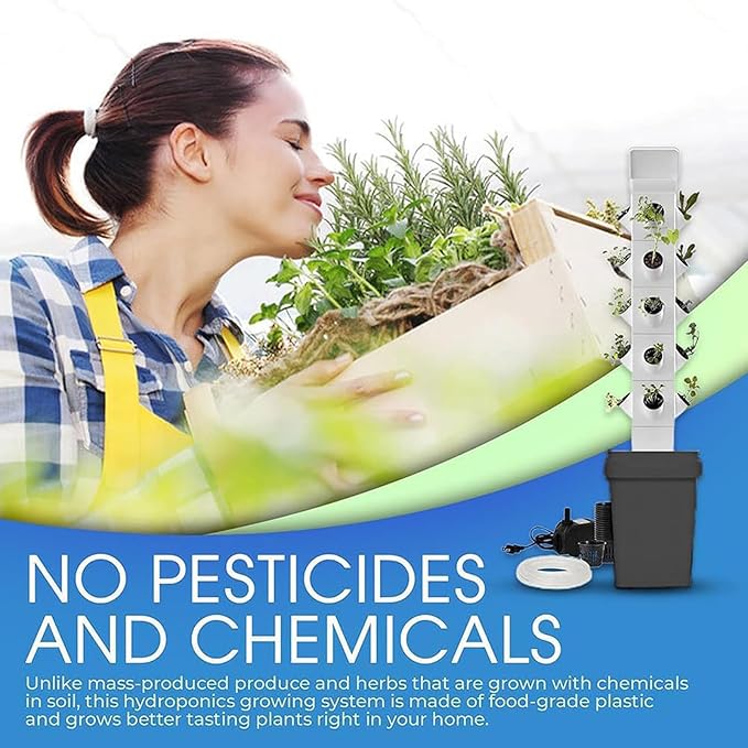Hydroponics Growing System - Universal Wheels + Hydrating Pump 12/16/20/24 Pods Vertical Hydroponics Tower W/Timer Smart Garden Planter Germination Kit for HerbsVeget