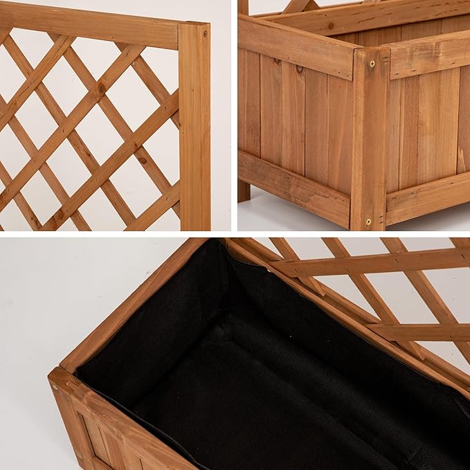 Wooden Raised Garden Bed with Trellis 47 Outdoor Planter Box for Climbing Plants Vertical Warm Brown Garden Planter for Vegetables Flowers &amp Vines Lattice Plant Support for Patio Yard Balcony
