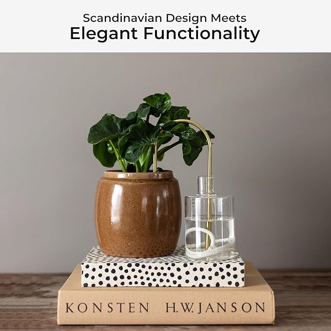 Beautiful Self-Watering Wick System for Effortless Plant Care Automatic Drip Irrigation Sustainable &amp Stylish Scandinavian Design Ideal for House Plants (M Brown Terracotta)