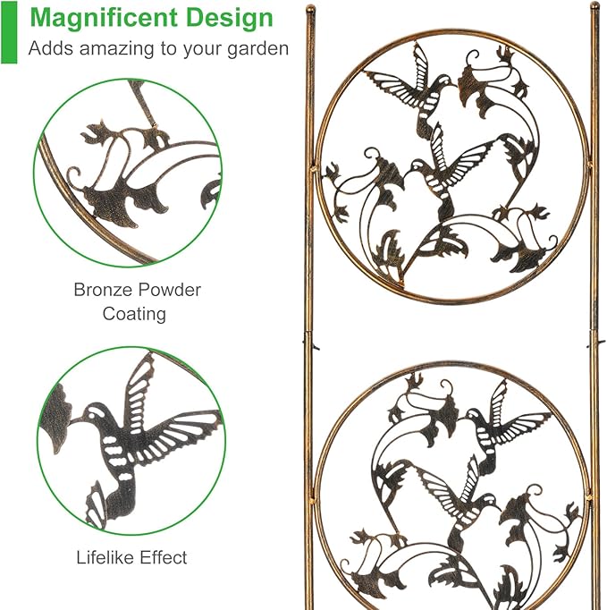 Set of 2 Hummingbird Metal Garden Trellis for Climbing Plants Decorative Vegetables Flowers Vine Trellis for Outdoor Patio 55'' H x 12.4'' W