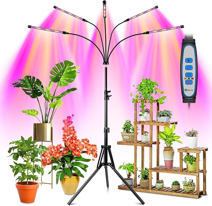 Wolezek Grow Lights for Indoor Plants 100 LEDs Full Spectrum Plant Lights for Indoor Growing with Adjustable Stand 5-Heads Grow Lamp with Auto 6/12/16H Timer 3 Light Modes 5 Levels Dimmable