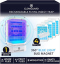 GlowGuard Cordless Flying Insect Trap Catches Fruit Flies Indoor Gnat Killer Magnet for Moths &amp Mosquitos in Dark 1 Rechargeable Bug Trap + 4 Dual-Sided Sticky Pad Refills 30hr Battery (White)
