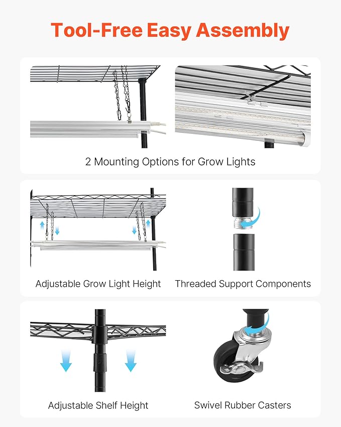 VEVOR Indoor Greenhouse with Grow Light 59 in Tall 4-Tier Plant Stand with Clear Cover Timer &amp Hygrometer 180W Full Spectrum Grow Lights Metal Lighted Plants Shelf Holder for Indoor Plants