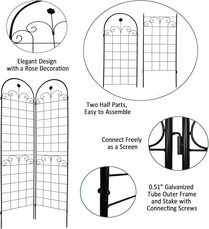 2 Pack Metal Garden Trellis 86.7 H Garden Fence Rustproof Trellis for Climbing Plants Support Roses Flower Outdoor Lawn Black 7.2 FT Tall