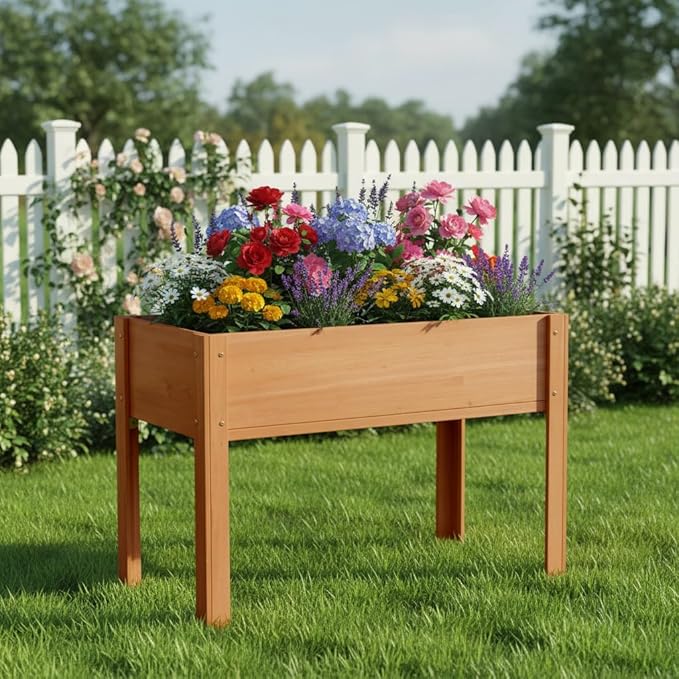 40x20x31 inch Raised Garden Bed with Legs Elevated Wooden Planter Box for Outdoor Plants Flowers Fruits Vegetable Herb Growing
