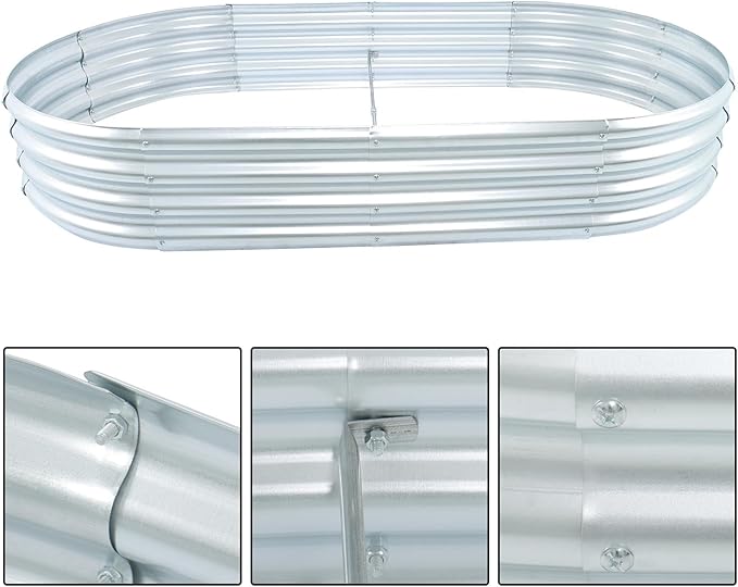 6x3x1Ft Iron Raised Garden Bed for Flowers Planting Vegetables Silver Flower Box Center with Crossbar 2Pcs