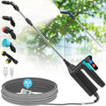 Battery Powered Sprayer Wand 32 Inch Garden Sprayer Telescopic Wand with 3 Adjustable Speeds Battery Indicator 26.2 FT Hose 7.4V Rechargeable Water Sprayer Wand with 4 Adjustable Nozzles &amp Fil