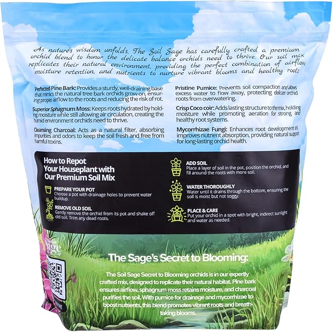 Soil Sage Premium Orchid Potting Mix - 5 qt. U.S.A. Made Orchid Soil Blend with Pine Bark Sphagnum Moss Charcoal Coconut Coir Pumice &amp Mycorrhizae for Healthy Roots - Improved Drainage &amp