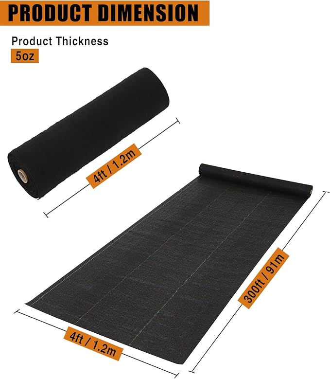 Heavy Duty Weed Barrier Landscape Fabric for Outdoor GardensWeed Blocking Gardening Mats for Soil Stabilization LandscapingWeed Barrier(4FTx300FT)