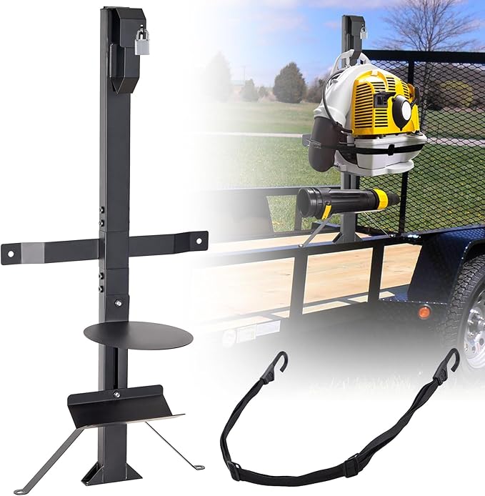 Pindex Heavy Duty Adjustable Backpack Blower Rack for Trailers Steel Leaf Backpack Blower Holder Compatible with Open and Enclosed Lawn Landscape Trailer Truck Holding Base Fit 16-25 Blowers