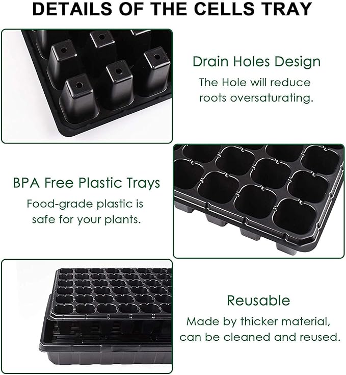 AIFUSI 10 Pack Seed Starter Kit 72 Cell Seedling Trays Gardening Germination Plastic Tray Nursery Pots Mini Propagator Plant Grow Kit Plug Tray Starting Trays for Seedling Germination