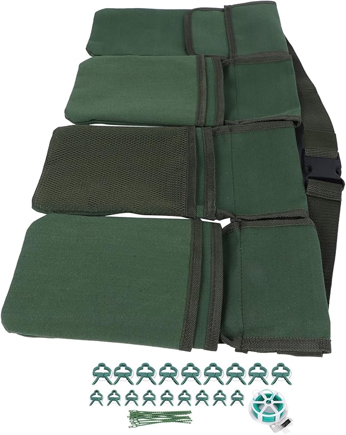 Gardening Tools Set with Green Waist Bag Plant Support Clips and Adjustable Cable Ties Kit