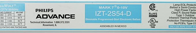 Advance Mark 7 0-10V IZT2S54D35M - 2 Lamp - F54T5/HO - 120/277 Volt - Dimming - 1.0 Ballast Factor