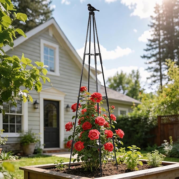 Garden Obelisk Trellis for Climbing Plants Outdoor 67 inch Tall Rose Trellis Climbing Plants Support for Potted Light Vine Flower Vegetable Cucumber Trellis Raised Garden Bed Black 2PCS
