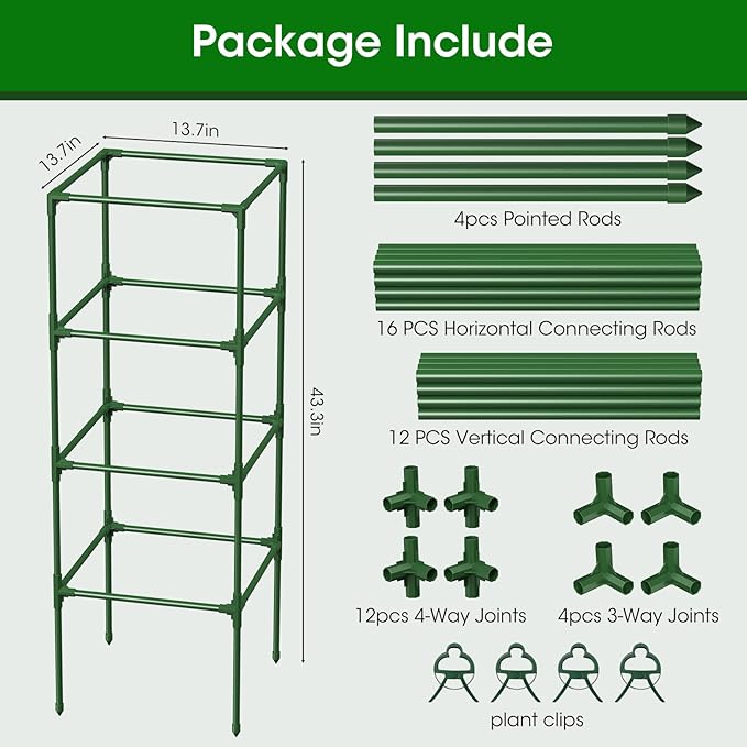 4 Pack Tomato Cage for Garden Support 43 inch Tall Adjustable Plant Support Stakes Tomato Trellis Extra Bold for Climbing Vegetables Plants Flowers