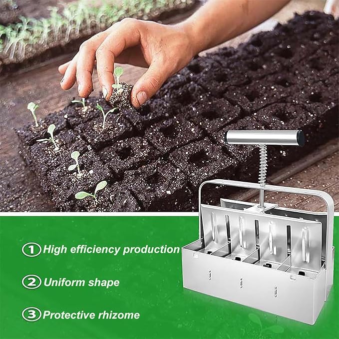 Dxcaicc Soil Blocker Stainless Steel You Can Get 8 5 by 5Cm Soil Blockers at A Time with 12 Accessories