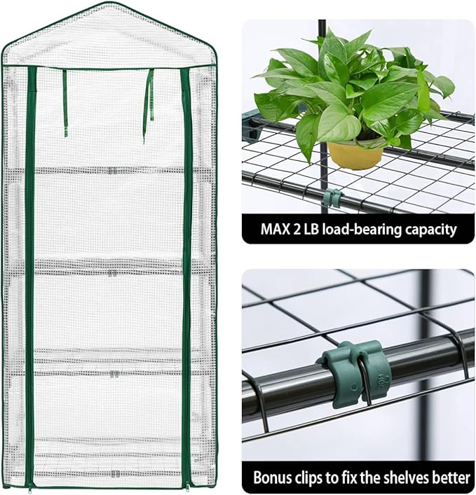 4-Tier Mini Greenhouse Green House for Flower Indoor Outdoor Portable Plant Outdoor Cage with Heavy Duty PVC Clear Cover &amp Steel FrameGreenhouse for Seed Starting MushroomVegetables