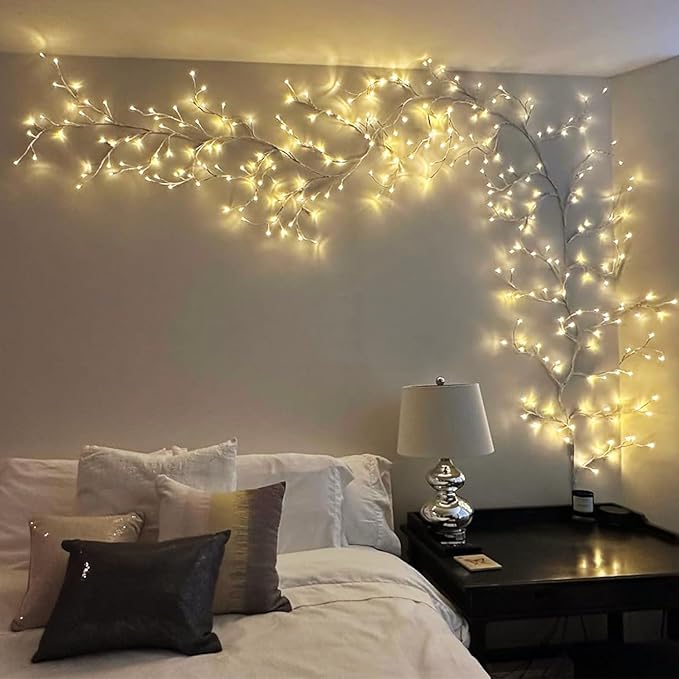 2pcs Enchanted Willow Vine Lights with Remote NIDISETPJAS Christmas Swags Decorations Indoor Room Decor 18 Branches 144 LEDs Lighted Willow Vine Lights for Walls Bedroom Home Decor White Branch