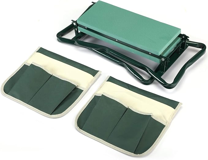 Heavy Duty Garden Stool and Kneeler Outdoor Garden Bench Seat with Tool Bags Soft Kneeling Pad Portable