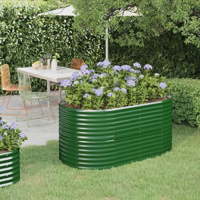 Garden Raised Bed Powder-Coated Steel Planter Boxes Outdoor for Vegetables Fruits Flower 59.8x31.5x26.8 Green-630
