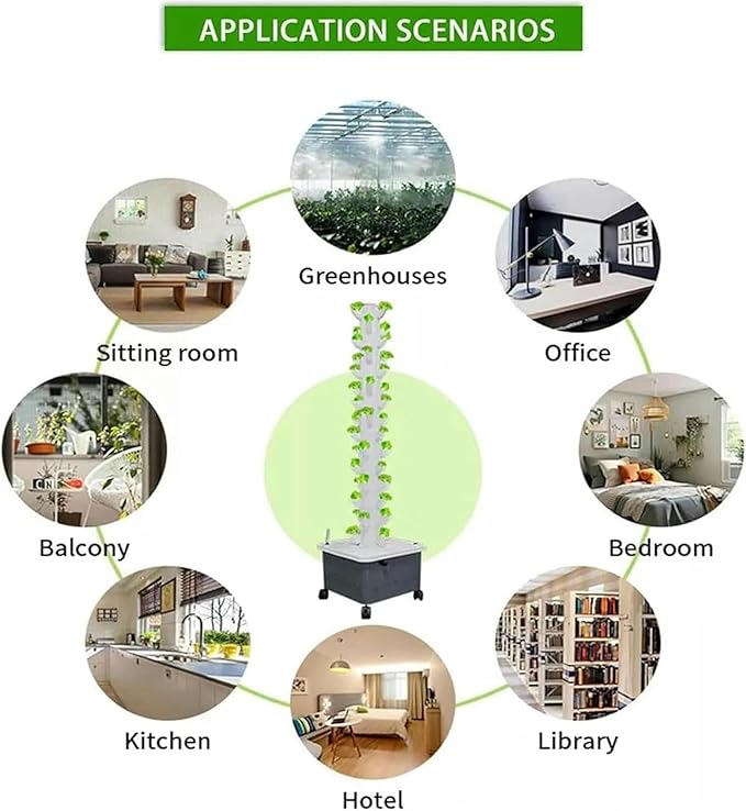 Hydroponic Tower Aquaponic Growing Garden Tower Aeroponic Growing Kit for Herbs Fruits and Vegetables with Moisturizing Pump Adapter Net Pots