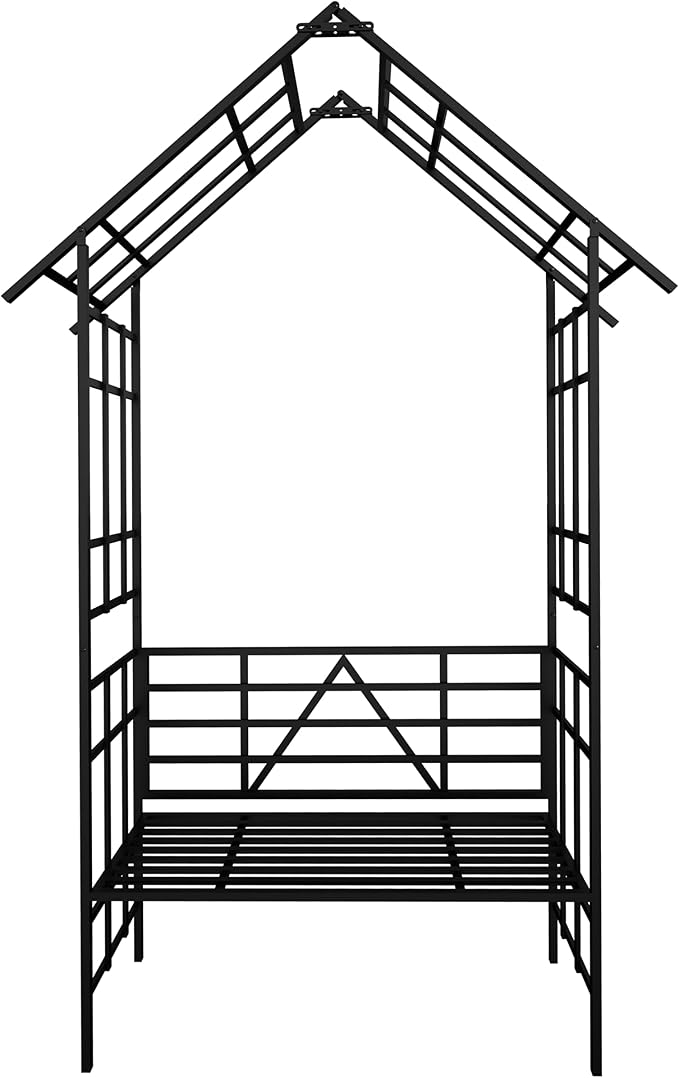 Metal Garden Arch Trellis for Climbing Plants Outdoor Rose Arbor with Bench Turned into Flower Stand Ceremony Decoration Archway with Planter for Wedding Events Lawn Patio Decor