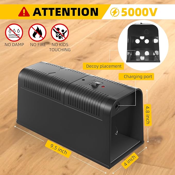 2026 Upgraded Electric Mice Trap Rat Traps Electronic Mouse Traps Zapper High Voltage No-Touch Rodent Zapper Indoor for Home Living Rooms Kitchens Garages Reusable Rat Trap Electric Shock(2Pack)