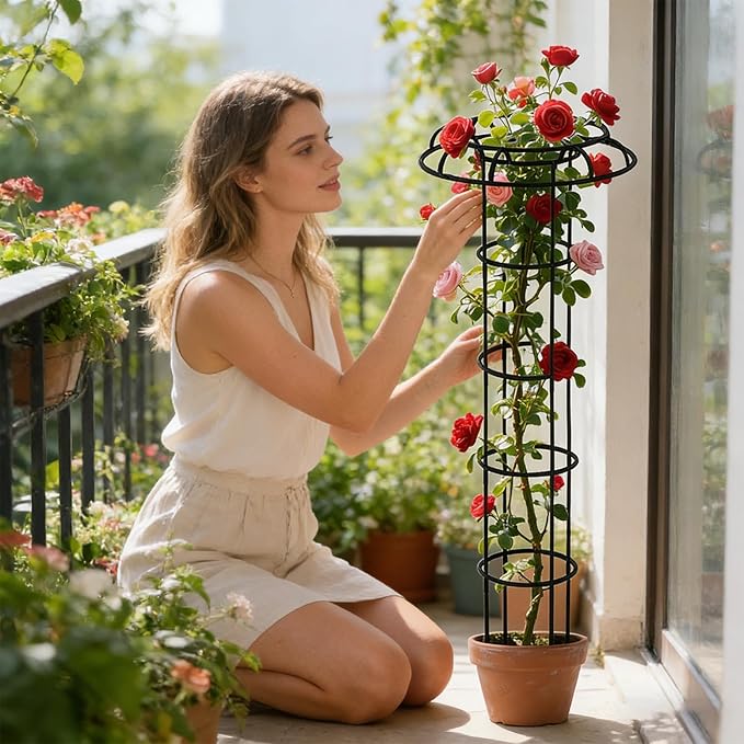 Umbrella Plant Support - Outdoor Vertical Frame for Climbing Vegetation | Weather Resistant Structure Elegant Garden Accent Stable Ground Holder &amp Compact Growing Aid for Pea Bean Tomato Clemati