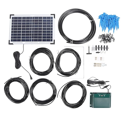Acouto : Solar Automatic Drip Irrigation Kit Solar Powered Drip Irrigation Kit 18V 10W Polycrystalline Silicon Powered Auto Watering Gardening System Indoor