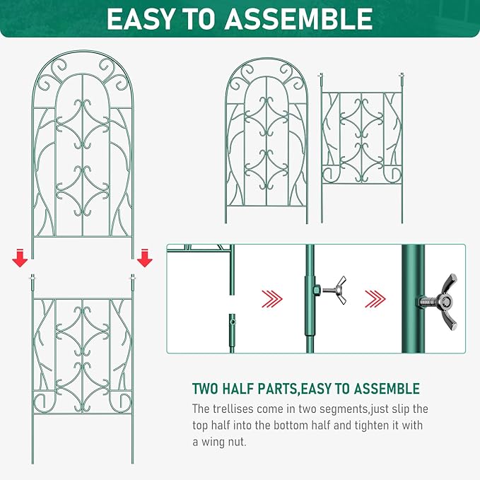 4 Pack 59x16in Metal Garden Trellis for Climbing PlantsGreen Large Trellis for Climbing Plants Outdoor Roses Vegetables Vines Flowers Support Large Decorative Outdoor Trellis